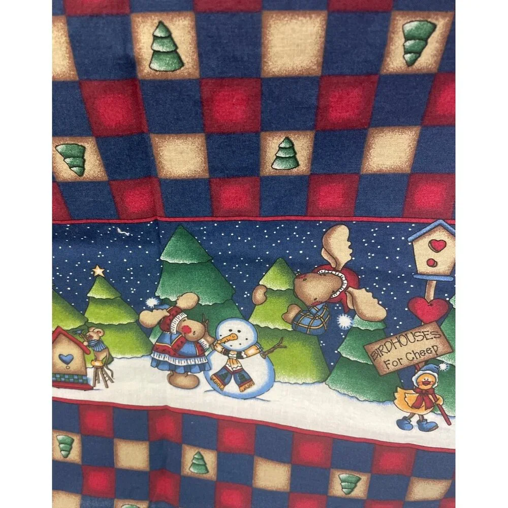 Daisy Kingdom Northwoods Border Christmas Fabric Checkered Holiday Scene By Yard
